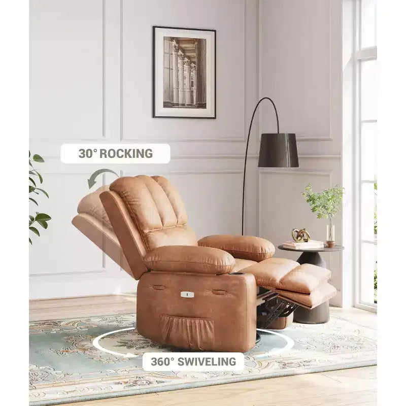 Fauteuil inclinable électrique surdimensionné TROPOW avec fonction chaleur et massage – Fauteuil inclinable à bascule pivotant à 360° pour salon, fauteuil inclinable en cuir PU