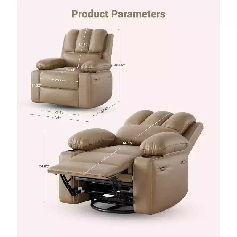 Fauteuil inclinable électrique surdimensionné TROPOW avec fonction chaleur et massage – Fauteuil inclinable à bascule pivotant à 360° pour salon, fauteuil inclinable en cuir PU