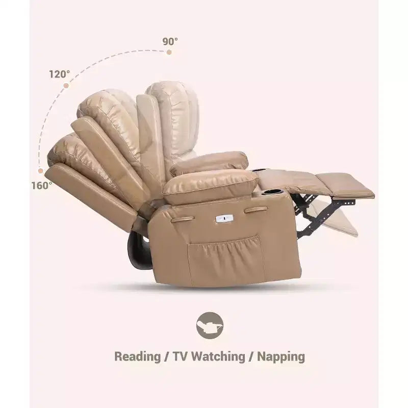 Fauteuil inclinable électrique surdimensionné TROPOW avec fonction chaleur et massage – Fauteuil inclinable à bascule pivotant à 360° pour salon, fauteuil inclinable en cuir PU