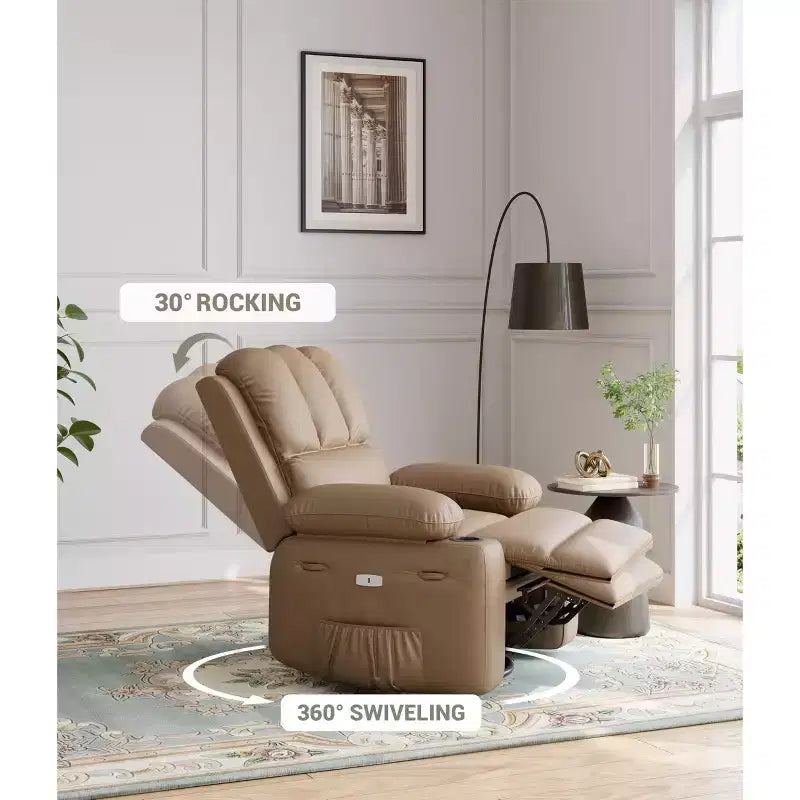 Fauteuil inclinable électrique surdimensionné TROPOW avec fonction chaleur et massage – Fauteuil inclinable à bascule pivotant à 360° pour salon, fauteuil inclinable en cuir PU