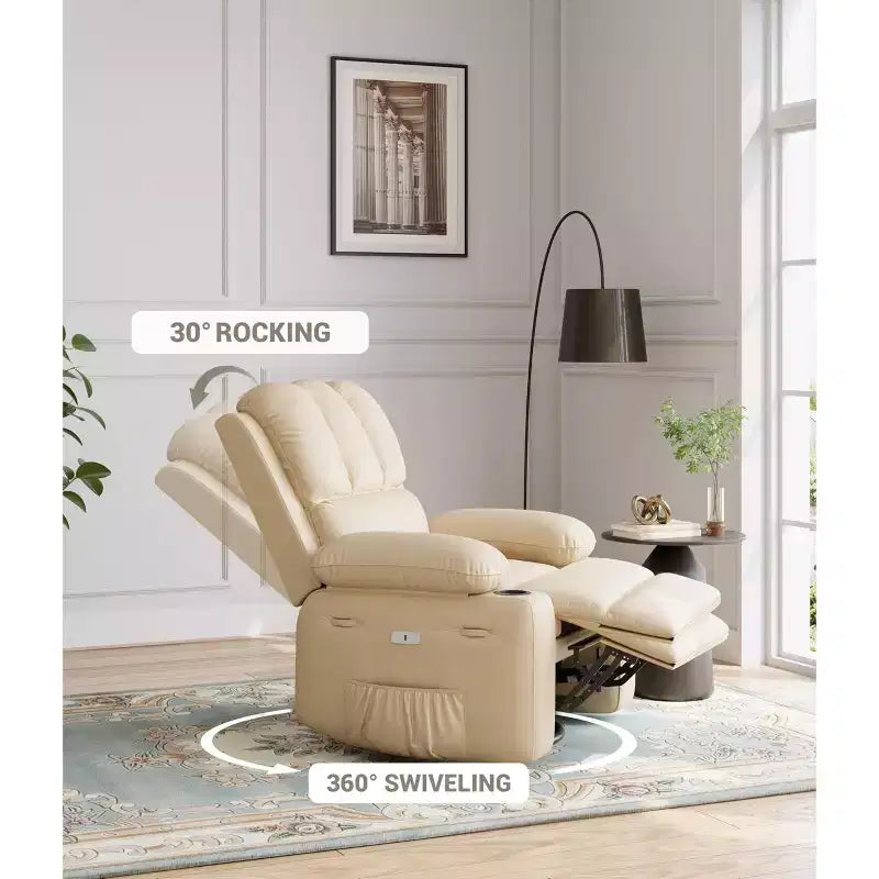 Fauteuil inclinable électrique surdimensionné TROPOW avec fonction chaleur et massage – Fauteuil inclinable à bascule pivotant à 360° pour salon, fauteuil inclinable en cuir PU