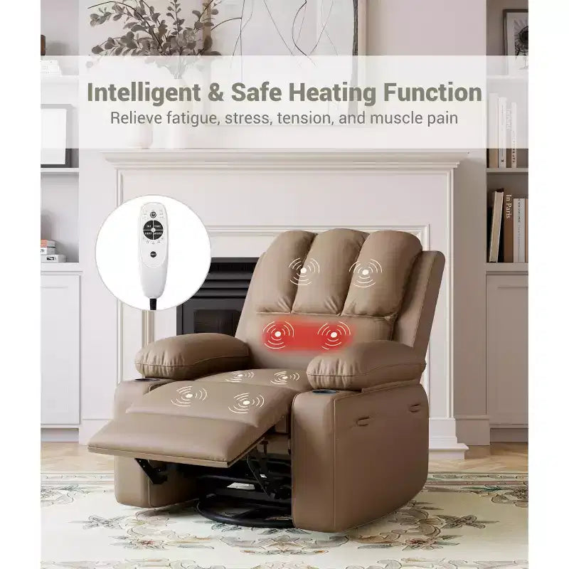 Fauteuil inclinable électrique surdimensionné TROPOW avec fonction chaleur et massage – Fauteuil inclinable à bascule pivotant à 360° pour salon, fauteuil inclinable en cuir PU