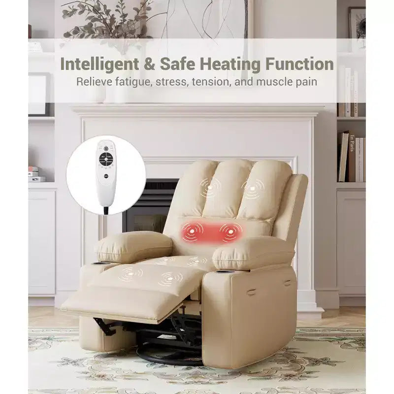 Fauteuil inclinable électrique surdimensionné TROPOW avec fonction chaleur et massage – Fauteuil inclinable à bascule pivotant à 360° pour salon, fauteuil inclinable en cuir PU