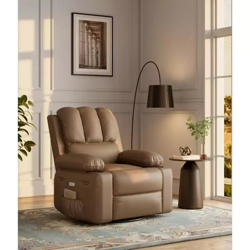 Fauteuil inclinable électrique surdimensionné TROPOW avec fonction chaleur et massage – Fauteuil inclinable à bascule pivotant à 360° pour salon, fauteuil inclinable en cuir PU