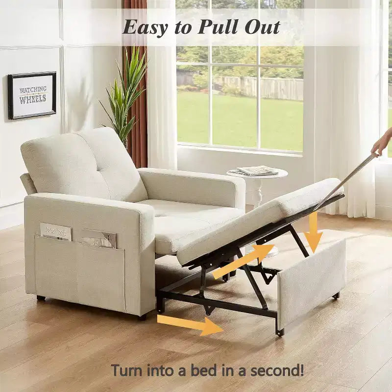 Dyonery 3-in-1 Sleeper Sofa Chair Bed, 42.5 W Convertible Sleeper Chair with Pull Out Bed, Adjustable Backrest, Side Pockets