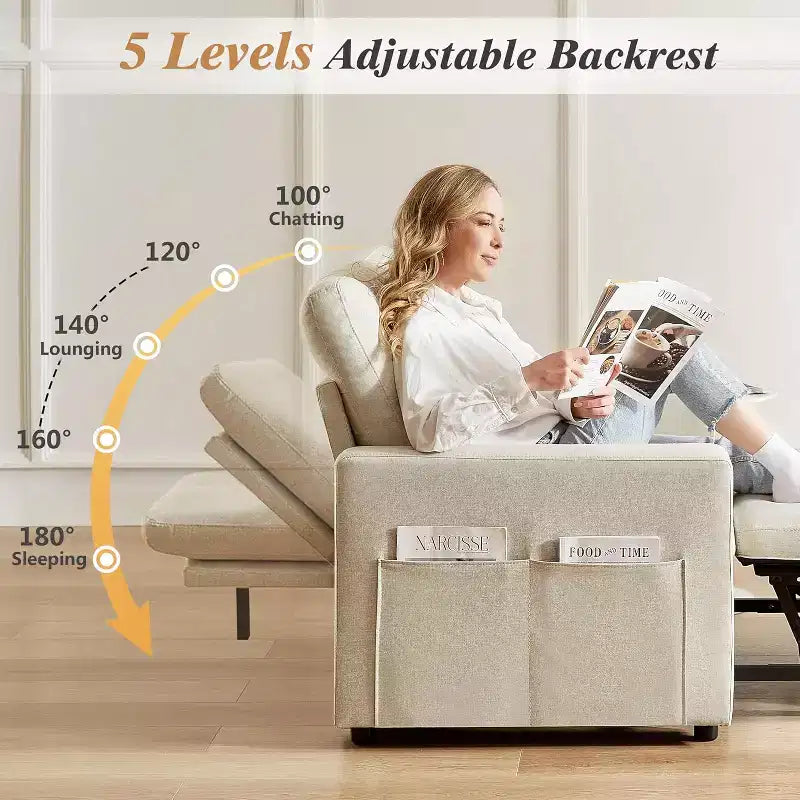 Dyonery 3-in-1 Sleeper Sofa Chair Bed, 42.5 W Convertible Sleeper Chair with Pull Out Bed, Adjustable Backrest, Side Pockets