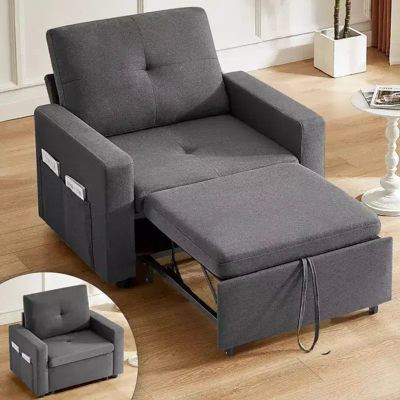 Dyonery 3-in-1 Sleeper Sofa Chair Bed, 42.5 W Convertible Sleeper Chair with Pull Out Bed, Adjustable Backrest, Side Pockets