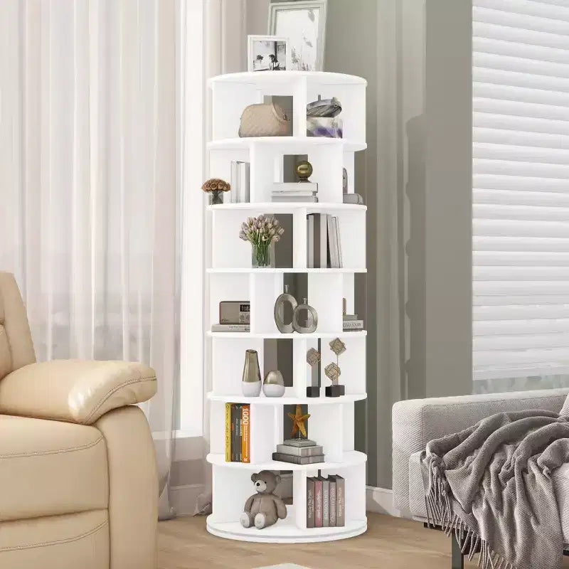 CLIHOME 360 Rotating Shoe Rack Tower, 7-Tier Spinning Shoe Carousel Closet Organizer with 5 Grids Per Layer