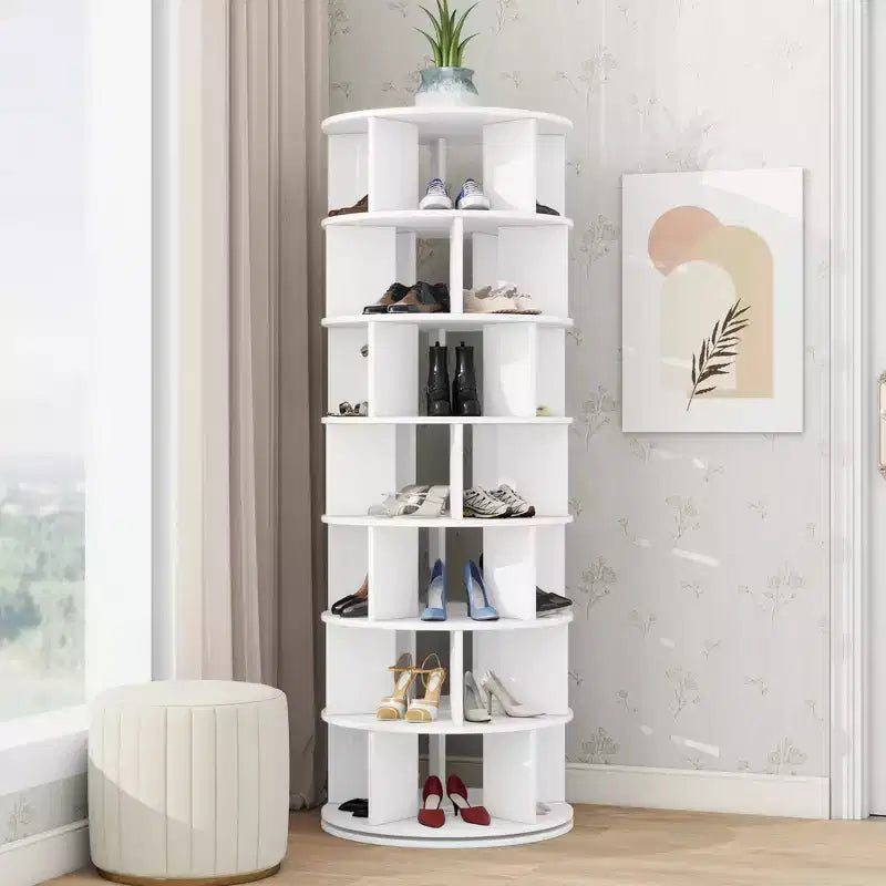 CLIHOME 360 Rotating Shoe Rack Tower, 7-Tier Spinning Shoe Carousel Closet Organizer with 5 Grids Per Layer