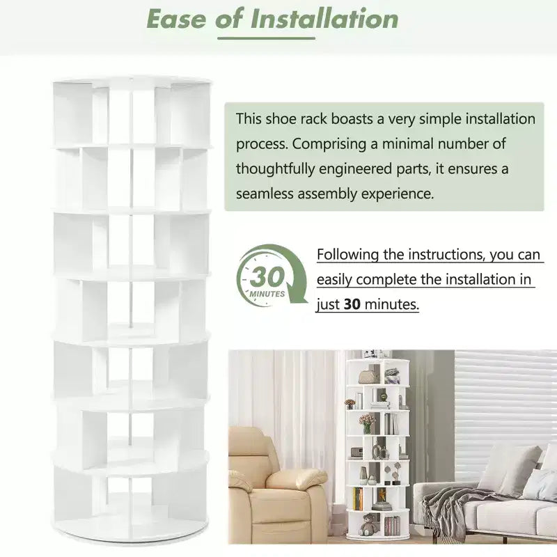 CLIHOME 360 Rotating Shoe Rack Tower, 7-Tier Spinning Shoe Carousel Closet Organizer with 5 Grids Per Layer