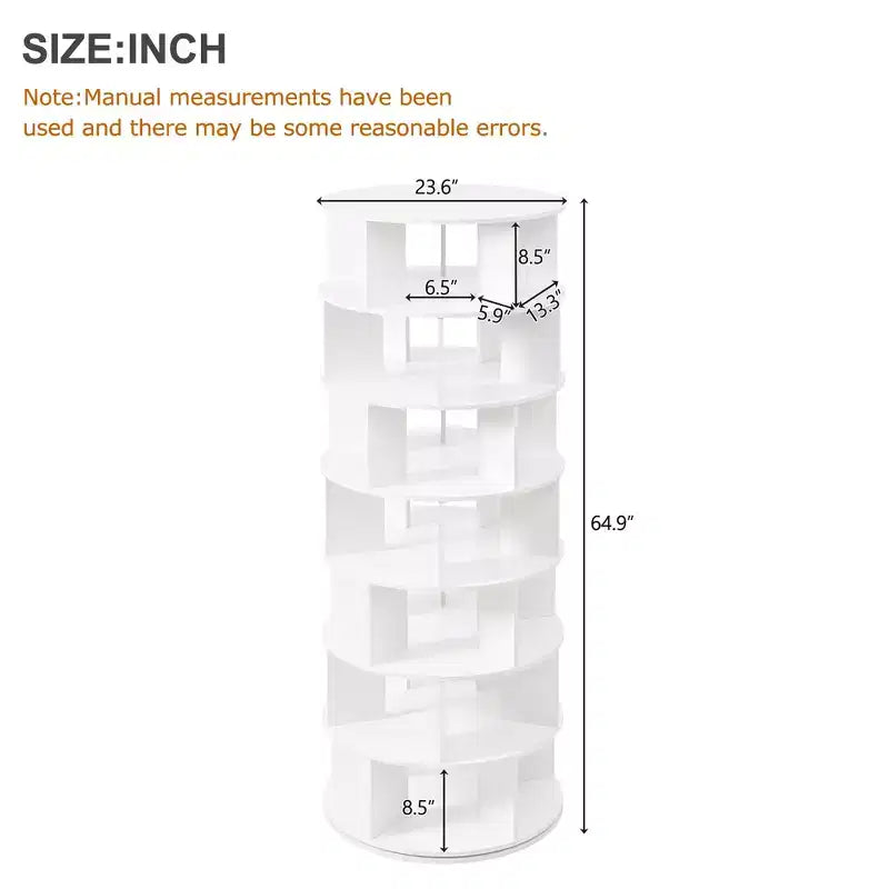 CLIHOME 360 Rotating Shoe Rack Tower, 7-Tier Spinning Shoe Carousel Closet Organizer with 5 Grids Per Layer