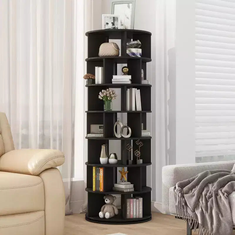 CLIHOME 360 Rotating Shoe Rack Tower, 7-Tier Spinning Shoe Carousel Closet Organizer with 5 Grids Per Layer