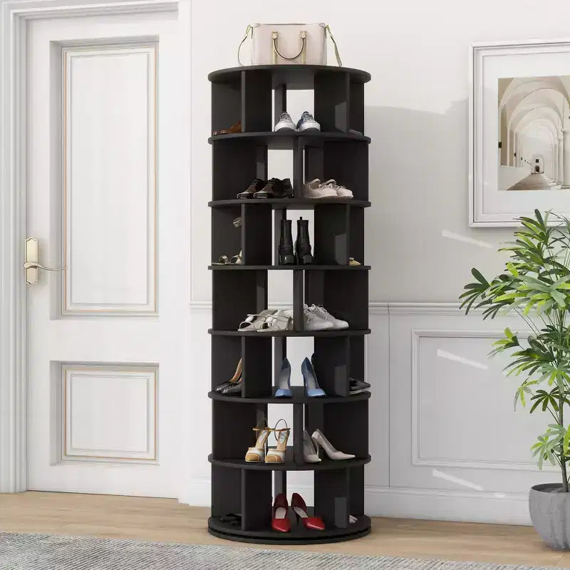 CLIHOME 360 Rotating Shoe Rack Tower, 7-Tier Spinning Shoe Carousel Closet Organizer with 5 Grids Per Layer