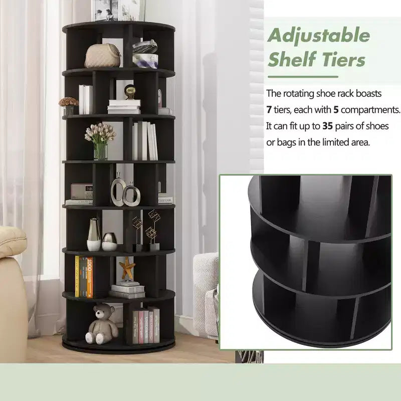 CLIHOME 360 Rotating Shoe Rack Tower, 7-Tier Spinning Shoe Carousel Closet Organizer with 5 Grids Per Layer