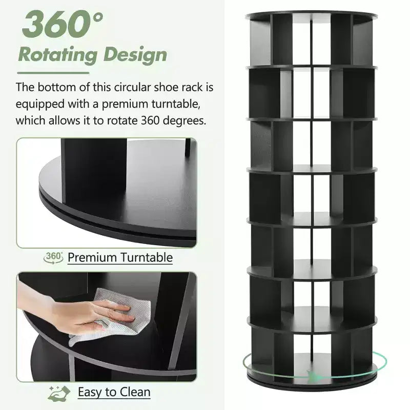 CLIHOME 360 Rotating Shoe Rack Tower, 7-Tier Spinning Shoe Carousel Closet Organizer with 5 Grids Per Layer