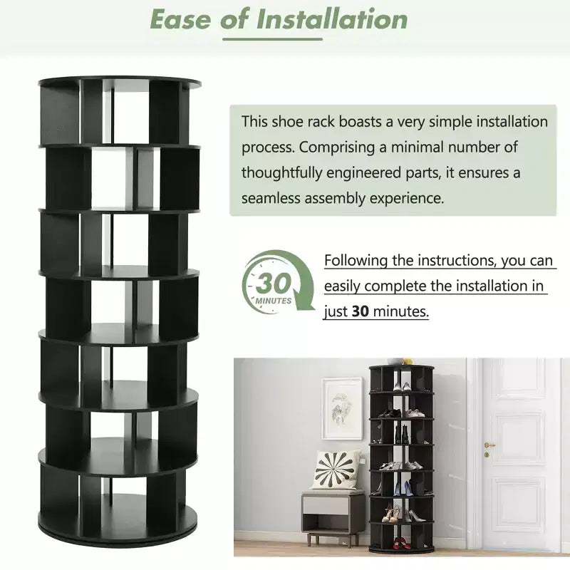 CLIHOME 360 Rotating Shoe Rack Tower, 7-Tier Spinning Shoe Carousel Closet Organizer with 5 Grids Per Layer