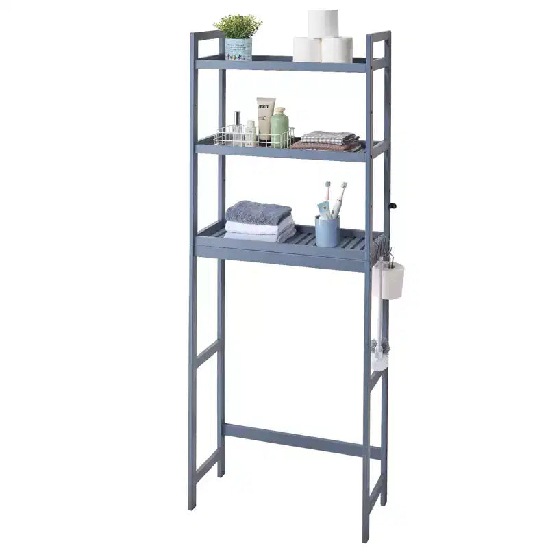 VEVOR Over the Toilet Storage, 3-Tier Adjustable Over Toilet Bathroom Organizer, Bamboo Storage Shelf Rack with 3 Hooks, Fit Most Toilets, Gray