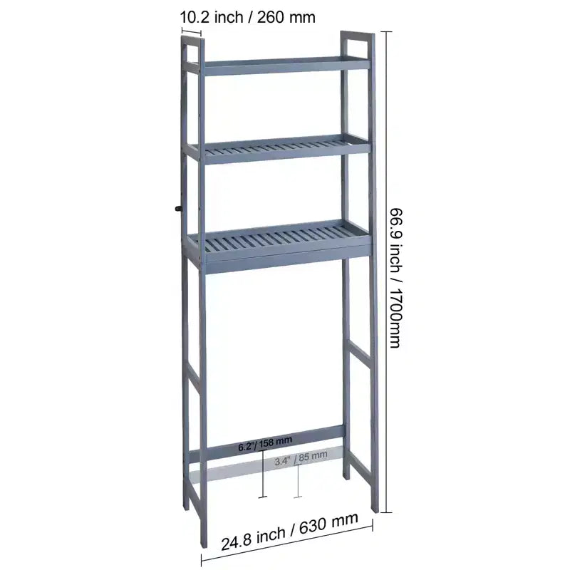 VEVOR Over the Toilet Storage, 3-Tier Adjustable Over Toilet Bathroom Organizer, Bamboo Storage Shelf Rack with 3 Hooks, Fit Most Toilets, Gray