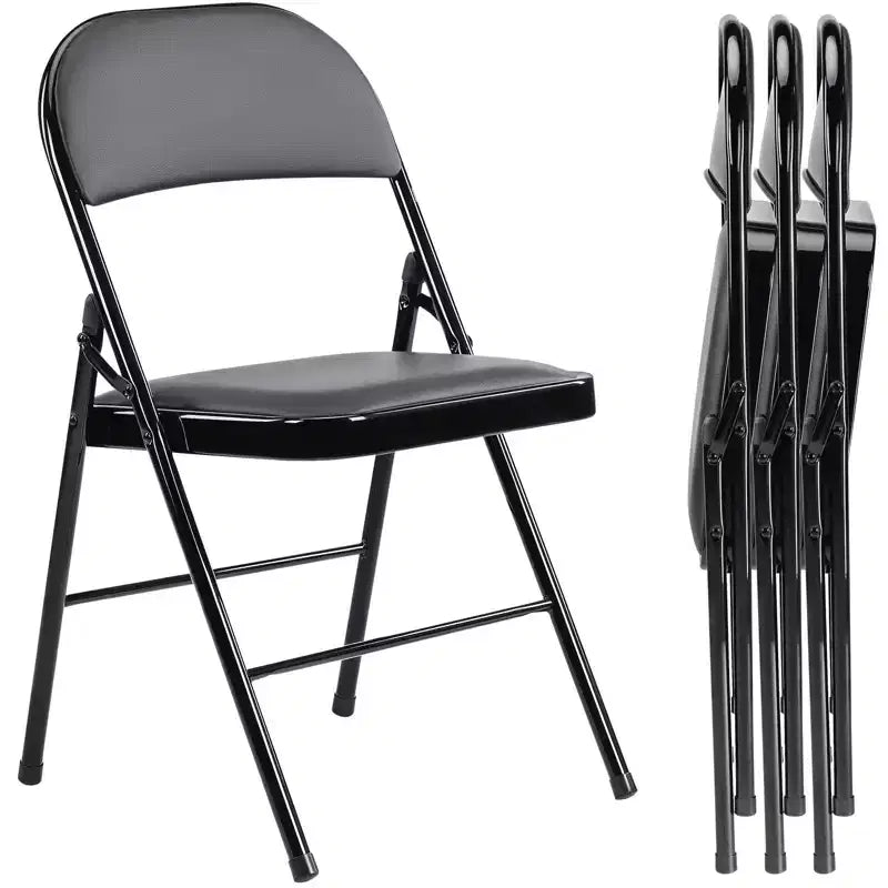 MAYEERTY Folding Chair 4Pcs Leather Padded Outdoor Indoor for Home Office Party Comfy Black