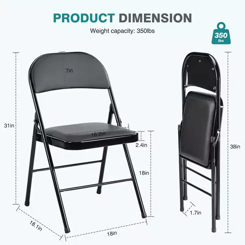 MAYEERTY Folding Chair 4Pcs Leather Padded Outdoor Indoor for Home Office Party Comfy Black