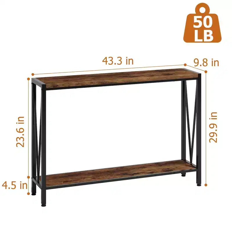 2-Tier Console Table, with Storage Narrow Sofa Table with V Design, 43 Industrial Console Table for Hallway Entryway Living Room