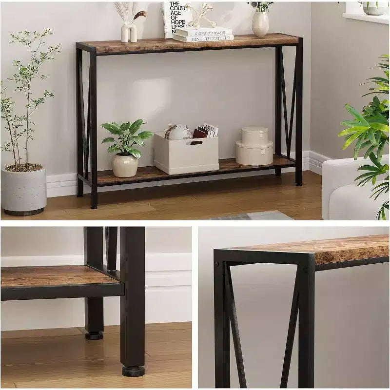 2-Tier Console Table, with Storage Narrow Sofa Table with V Design, 43 Industrial Console Table for Hallway Entryway Living Room