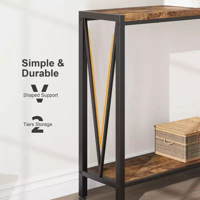 2-Tier Console Table, with Storage Narrow Sofa Table with V Design, 43 Industrial Console Table for Hallway Entryway Living Room