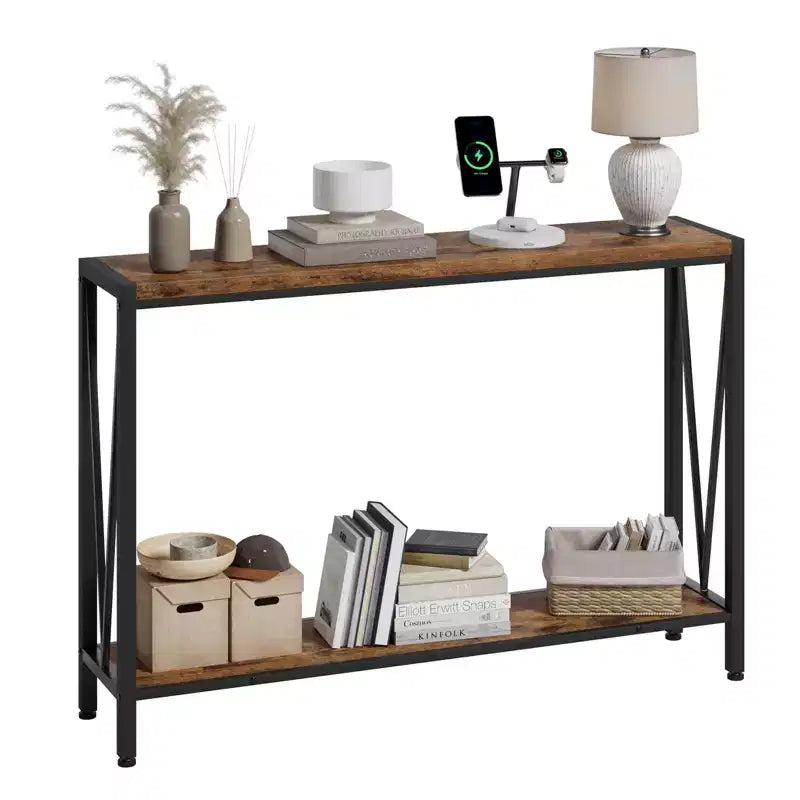 2-Tier Console Table, with Storage Narrow Sofa Table with V Design, 43 Industrial Console Table for Hallway Entryway Living Room