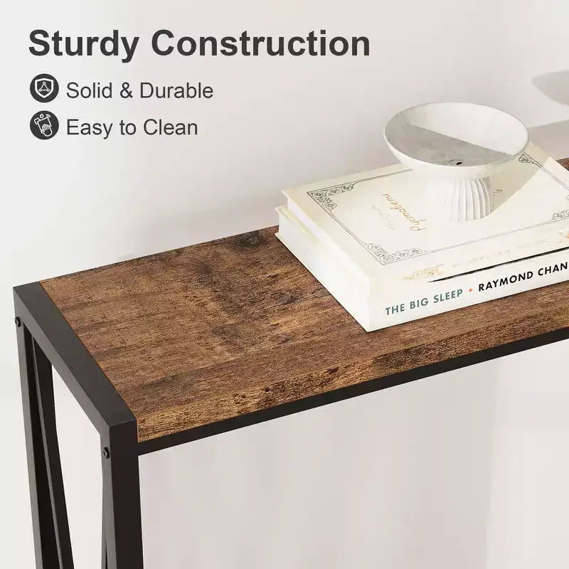 2-Tier Console Table, with Storage Narrow Sofa Table with V Design, 43 Industrial Console Table for Hallway Entryway Living Room