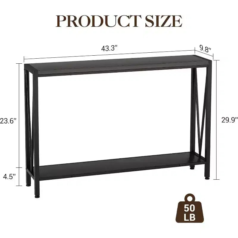 2-Tier Console Table, with Storage Narrow Sofa Table with V Design, 43 Industrial Console Table for Hallway Entryway Living Room