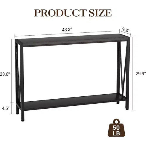 2-Tier Console Table, with Storage Narrow Sofa Table with V Design, 43 Industrial Console Table for Hallway Entryway Living Room