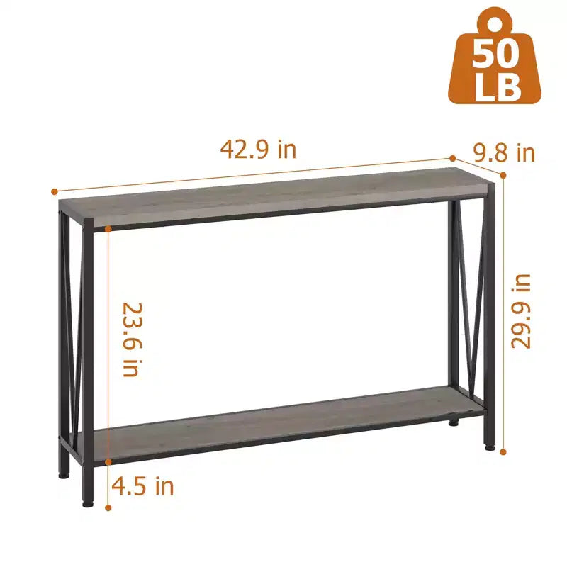 2-Tier Console Table, with Storage Narrow Sofa Table with V Design, 43 Industrial Console Table for Hallway Entryway Living Room