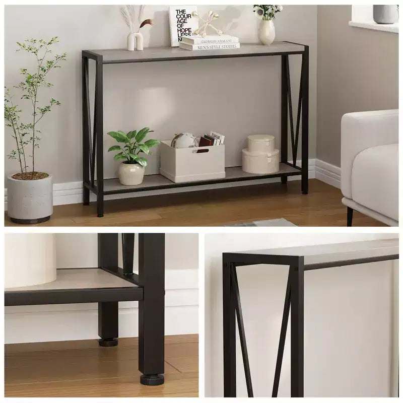 2-Tier Console Table, with Storage Narrow Sofa Table with V Design, 43 Industrial Console Table for Hallway Entryway Living Room