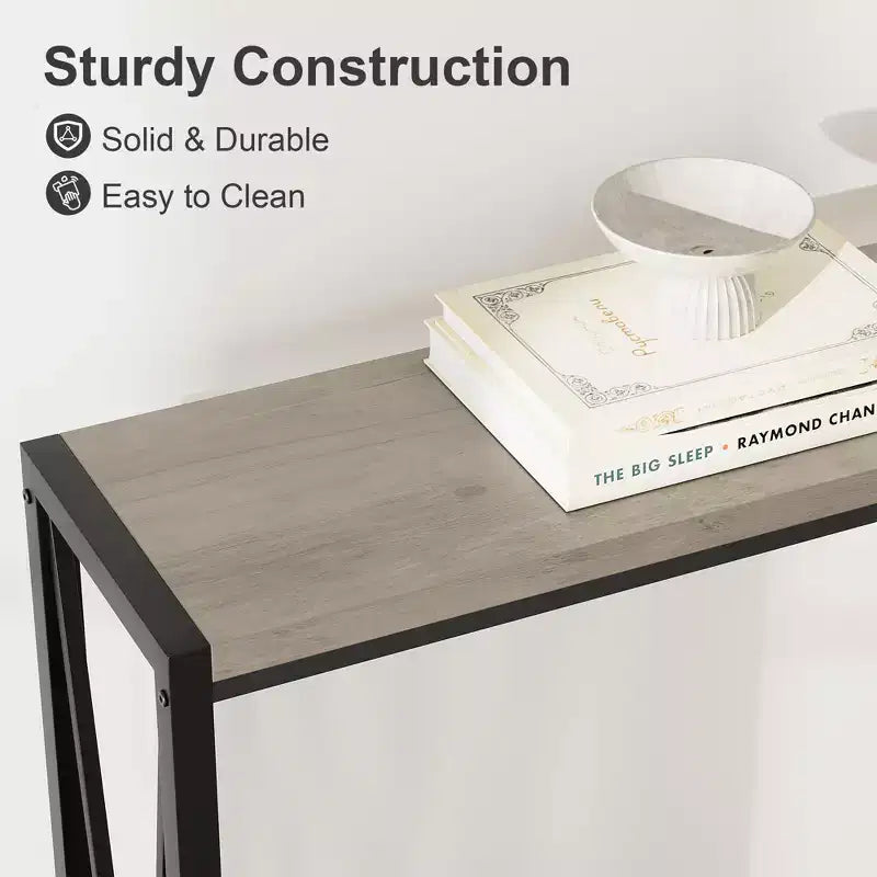 2-Tier Console Table, with Storage Narrow Sofa Table with V Design, 43 Industrial Console Table for Hallway Entryway Living Room