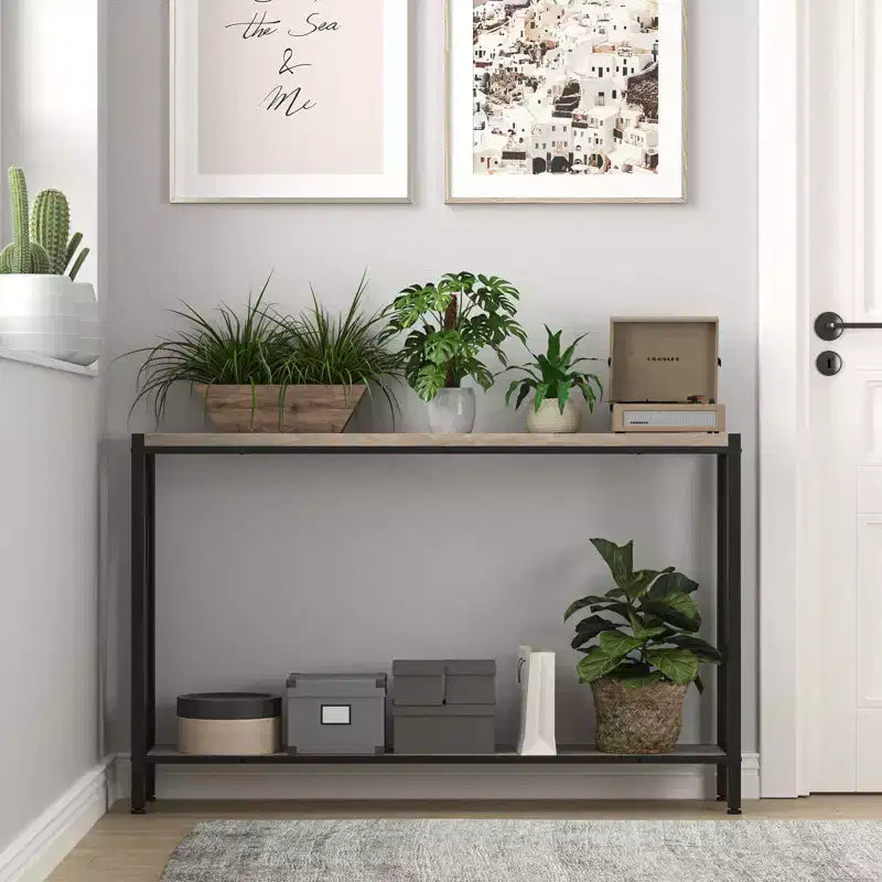 2-Tier Console Table, with Storage Narrow Sofa Table with V Design, 43 Industrial Console Table for Hallway Entryway Living Room