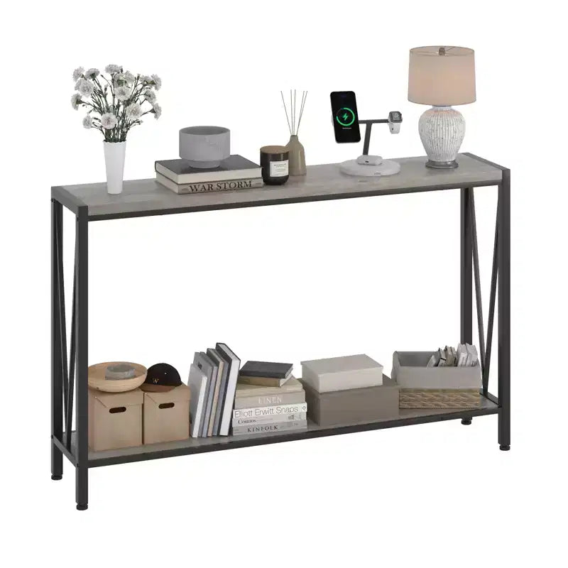 2-Tier Console Table, with Storage Narrow Sofa Table with V Design, 43 Industrial Console Table for Hallway Entryway Living Room