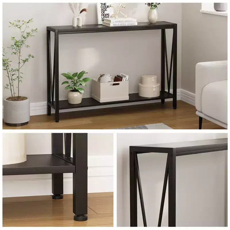 2-Tier Console Table, with Storage Narrow Sofa Table with V Design, 43 Industrial Console Table for Hallway Entryway Living Room