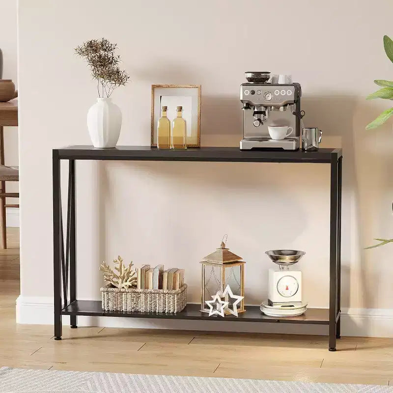 2-Tier Console Table, with Storage Narrow Sofa Table with V Design, 43 Industrial Console Table for Hallway Entryway Living Room