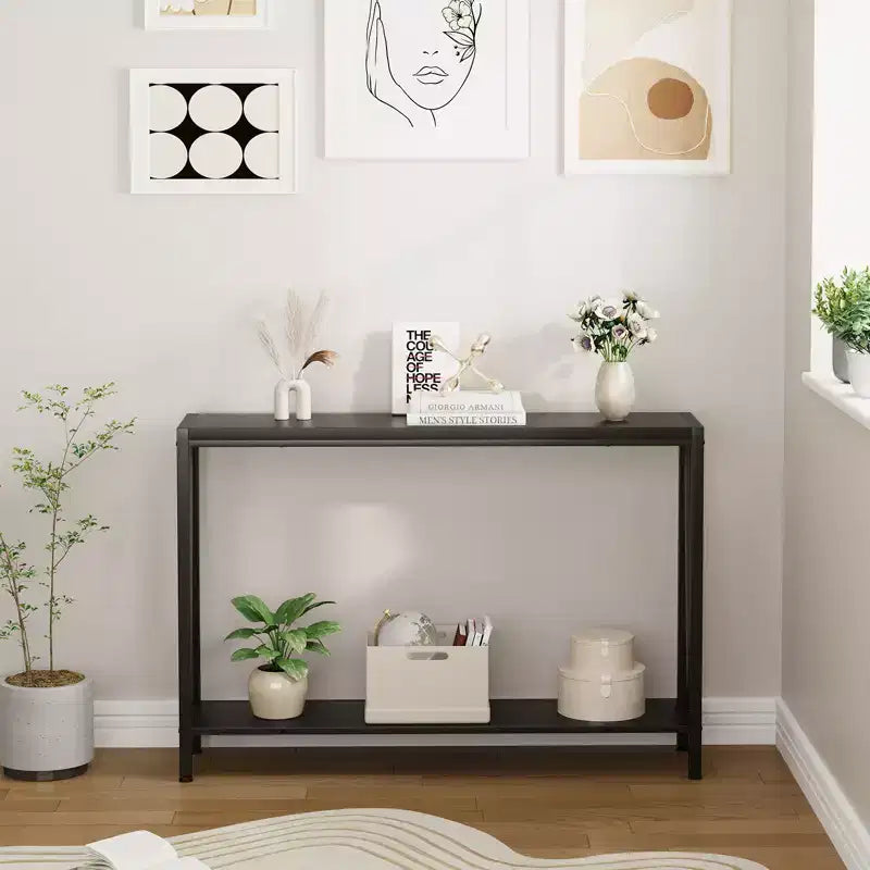 2-Tier Console Table, with Storage Narrow Sofa Table with V Design, 43 Industrial Console Table for Hallway Entryway Living Room