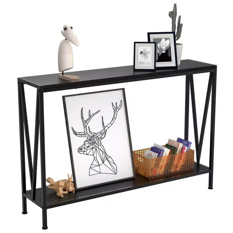 2-Tier Console Table, with Storage Narrow Sofa Table with V Design, 43 Industrial Console Table for Hallway Entryway Living Room