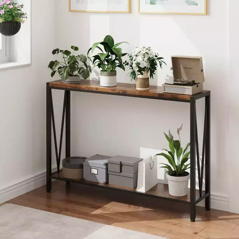 2-Tier Console Table, with Storage Narrow Sofa Table with V Design, 43 Industrial Console Table for Hallway Entryway Living Room