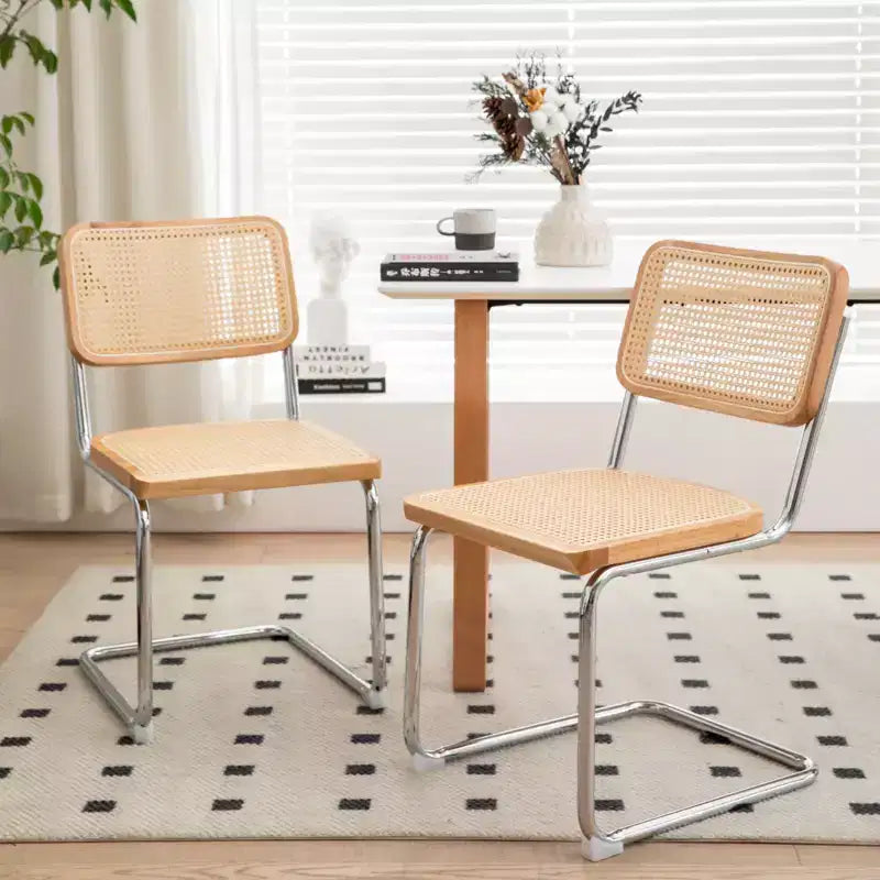 GDFStudio Bijan Mid-Century Modern Rattan Dining Chairs with Chrome Legs (Set of 2)