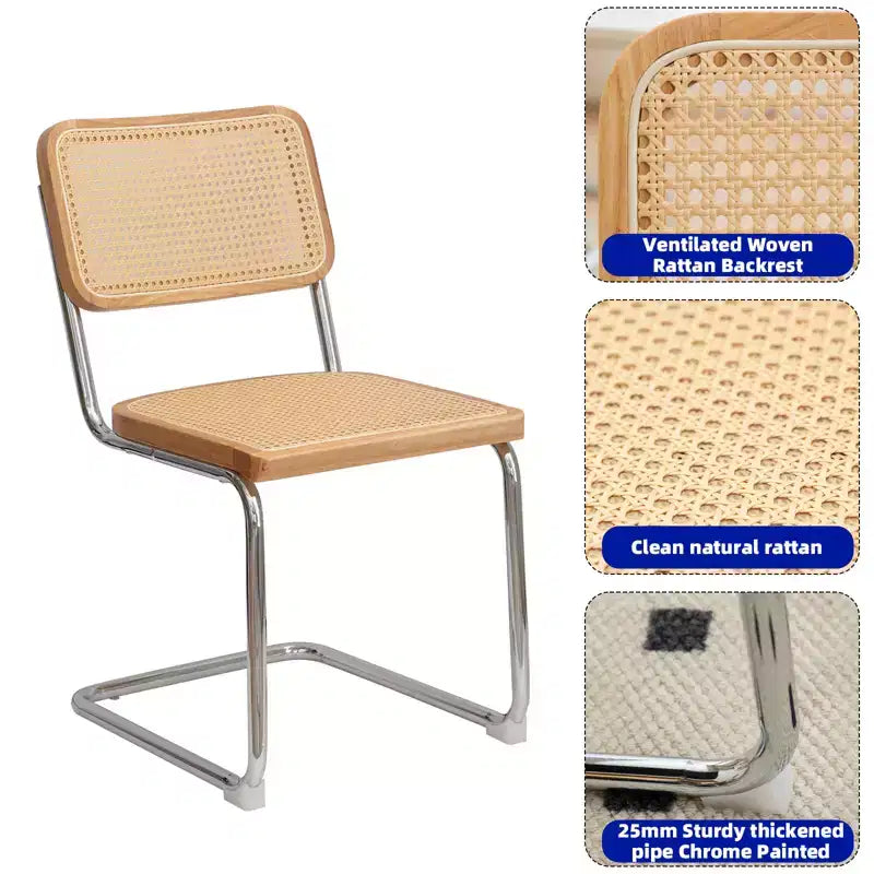 GDFStudio Bijan Mid-Century Modern Rattan Dining Chairs with Chrome Legs (Set of 2)