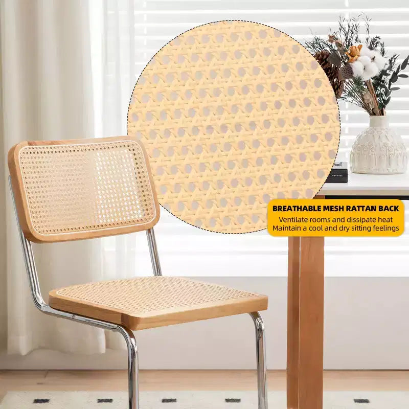 GDFStudio Bijan Mid-Century Modern Rattan Dining Chairs with Chrome Legs (Set of 2)