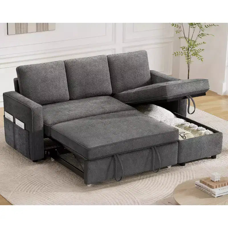 Dyonery 81 Sleeper Sofa Bed with Pull Out Bed, L Shaped Couch Sectional Sleeper Sofa, Pull Out Couch with Reversible Storage Chaise