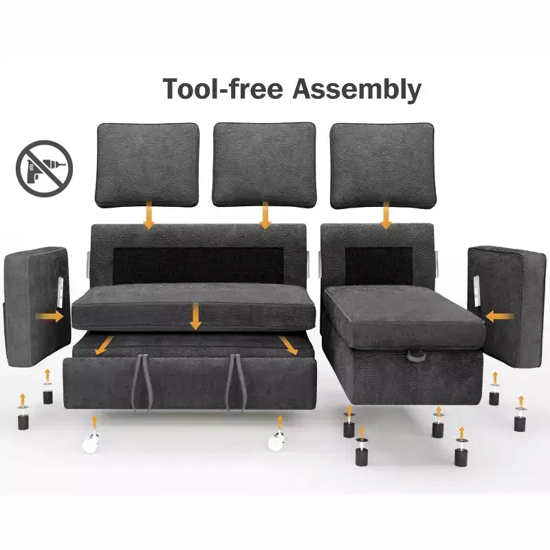 Dyonery 81 Sleeper Sofa Bed with Pull Out Bed, L Shaped Couch Sectional Sleeper Sofa, Pull Out Couch with Reversible Storage Chaise
