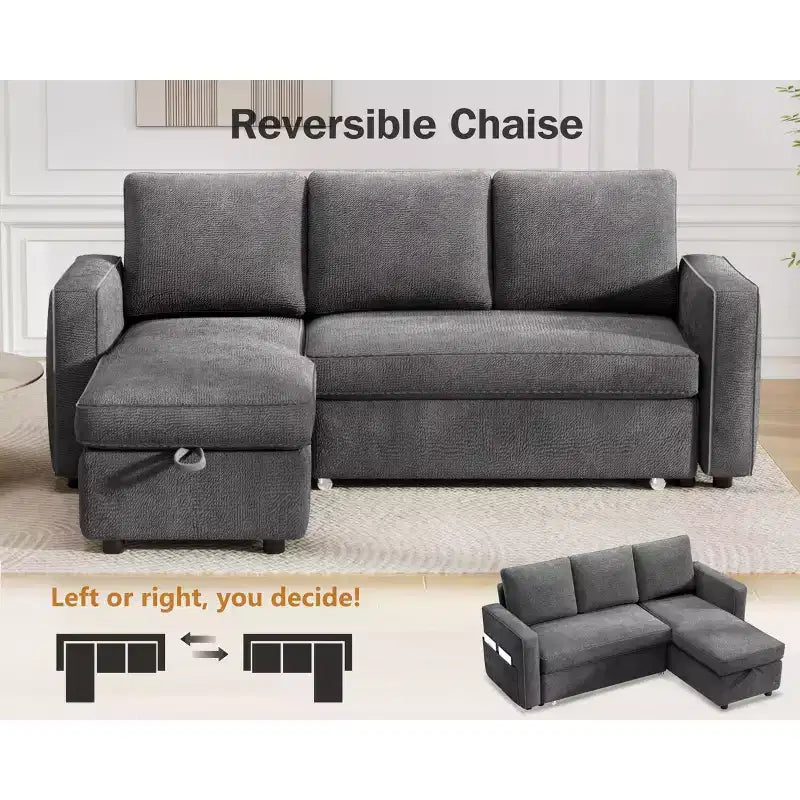 Dyonery 81 Sleeper Sofa Bed with Pull Out Bed, L Shaped Couch Sectional Sleeper Sofa, Pull Out Couch with Reversible Storage Chaise