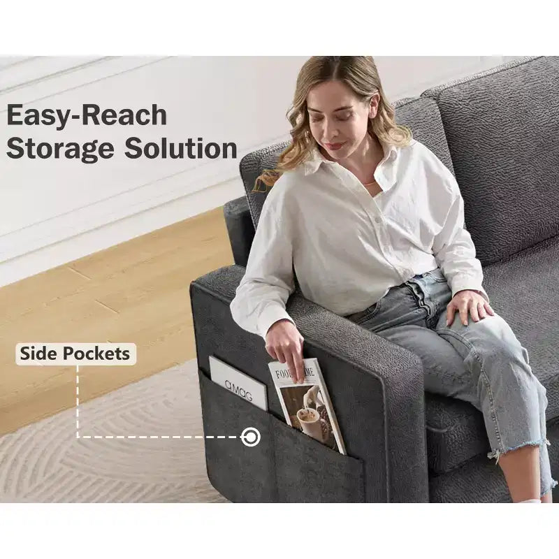 Dyonery 81 Sleeper Sofa Bed with Pull Out Bed, L Shaped Couch Sectional Sleeper Sofa, Pull Out Couch with Reversible Storage Chaise