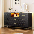 8-Drawer Dresser with LED Light and Power Outlet, Modern Black Storage Dresser and 55 TV Stand for Bedroom or Living Room