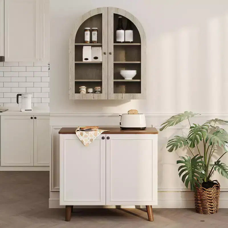 Arched Bathroom Wall Cabinet, Wall Mounted Display Cabinet with Glass Doors & Adjustable Shelves, Medicine Cabinet for Living Room Kitchen